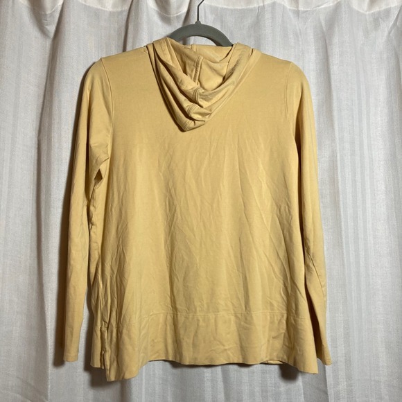 J. Jill Luxe Supima Hoodie Yellow Long Sleeve Pullover Kangaroo Pocket Small - Picture 2 of 5